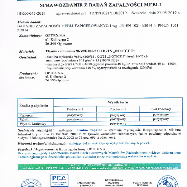 nice - trudnopalnosc PN-EN 1021 2